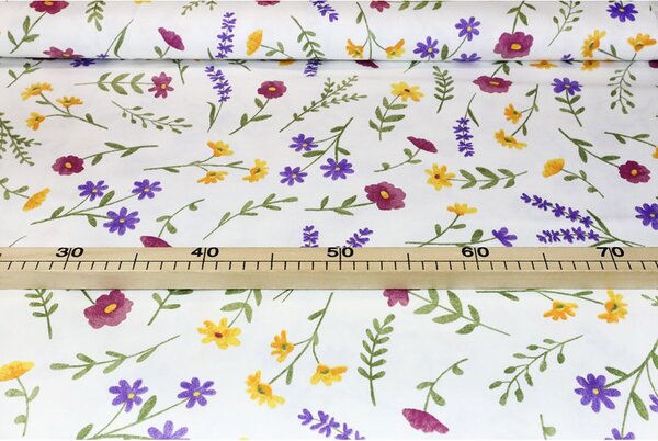 Dekorační látka Bavlna Jarní květiny, š. 140 cm Barva Vícebarevná Rozměry Šířka 140 cm
