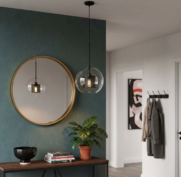 Toolight - Skleněná závěsná lampa loft APP557-1CP 20cm 1xE27 60W, černá, OSW-08750
