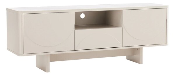 Designový art deco dvoudveřový TV stolek Savonia s policí a šuplíkem v bílé barvě s mramorovou deskou 150 cm