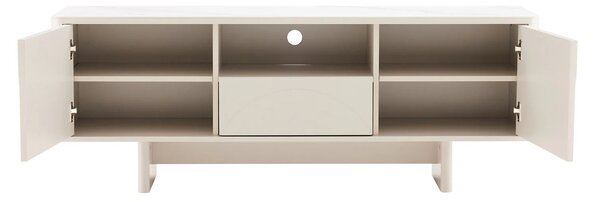 Designový art deco dvoudveřový TV stolek Savonia s policí a šuplíkem v bílé barvě s mramorovou deskou 150 cm