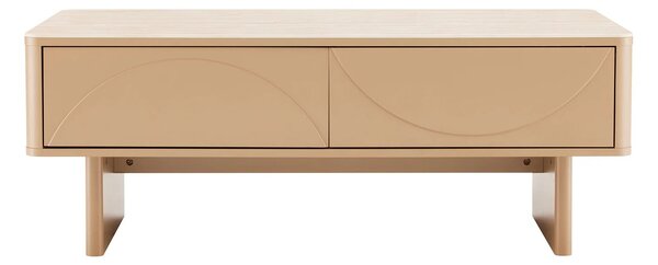 Designový art deco obdélníkový hnědý konferenční stolek Savonia s úložným prostorem a béžovou travertinovou deskou 120 cm