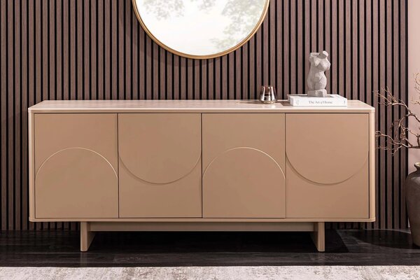 Art deco obdélníkový čtyřdveřový příborník Savonia s travertinovou deskou v hnědé barvě a 3D reliéfy 180 cm