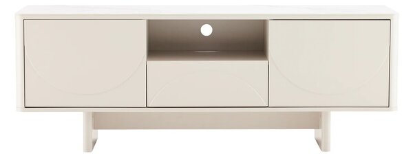 Designový art deco dvoudveřový TV stolek Savonia s policí a šuplíkem v bílé barvě s mramorovou deskou 150 cm