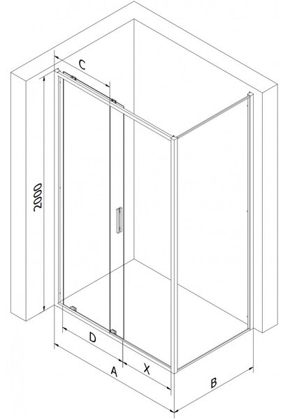 Mexen Exo, sprchový kout s posuvnými dveřmi 90 x 90 cm, 6mm čiré sklo, černý profil, 8151-090-090-70-00