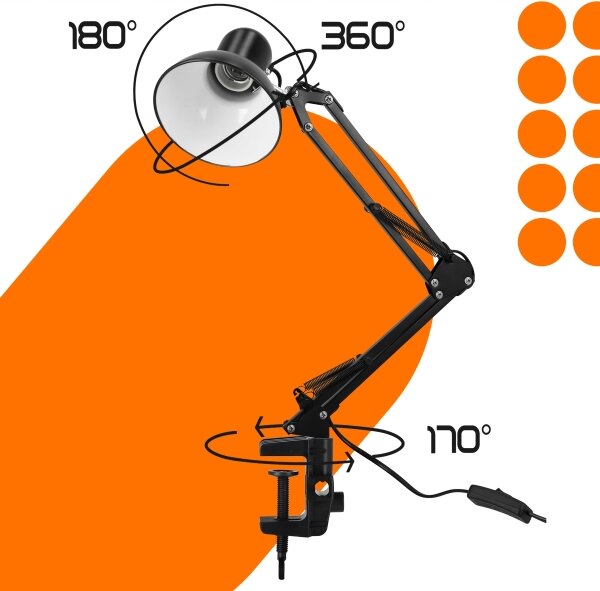 Stolní lampa s klipem 1xE27/60W/230V černá