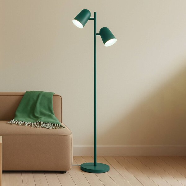 Lindby Stojací lampa Isara, zelená, 165 cm, 2 žárovky, kov, E27, Zelená, Obývací pokoj / jídelna, kov, Moderní