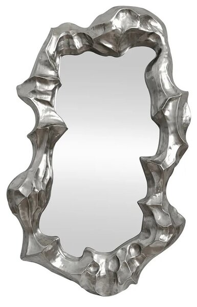 Designové art deco nástěnné zrcadlo Inger s atypickým trojrozměrným rámem ve stříbrné barvě 150 cm
