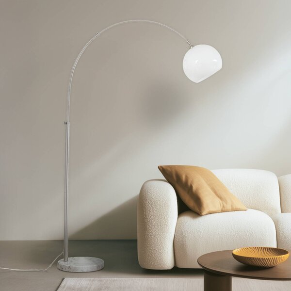 Lindby Obloukové svítidlo Alverton, bílá/nikl, sklo, 197 cm, Bílá / opál, Obývací pokoj / jídelna, kov, Moderní