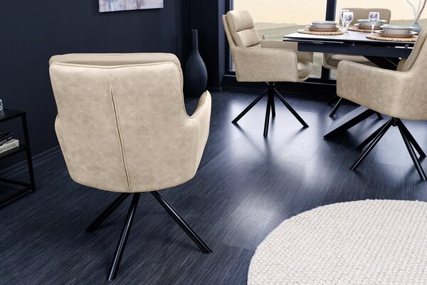 Designová kožená otočná béžová jídelní židle Dover s černými kovovými nožičkami 88 cm