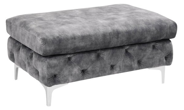 Luxusní glamour taburetka Modern Barock s šedým sametovým potahem s chesterfield prošíváním se stříbrnými nožičkami 92 cm