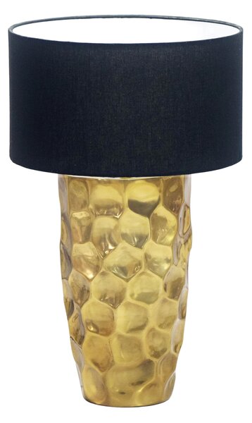 Moderní art-deco stolní lampa Almina se zlatým kovovým podstavcem s kladívkovým efektem a černým textilním stínítkem 53 cm