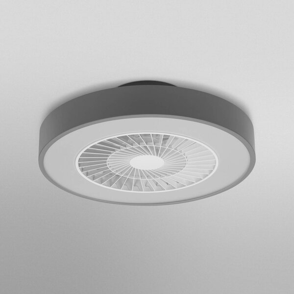 OSRAM SMART+ WiFi LED stropní ventilátor CYLINDER, šedý, tichý, stmívatelný, Hliník / šedá / zinek, Obývací pokoj / jídelna, Plast, Moderní