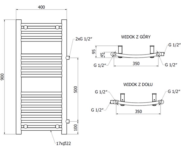 Mexen Ares, topné těleso 900 x 400 mm, 312 W, boční pravé a spodní připojení, černá, W102-0900-400-00-70-S