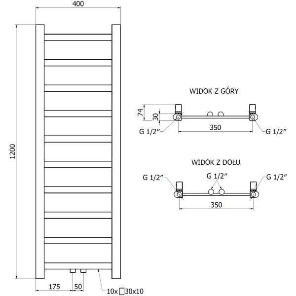 Mexen, koupelnový radiátor Mexen Bolt 1200 x 400 mm, 220 W, chrom - W126-1200-400-00-01