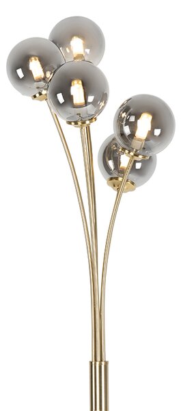 Moderní stojací lampa zlatá 5-světlo s kouřovým sklem - Atény
