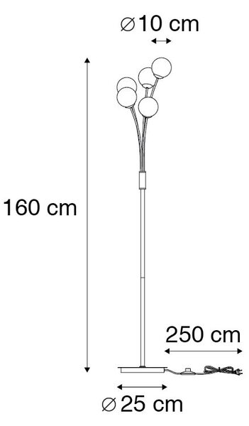 Moderní stojací lampa zlatá 5-světlo s kouřovým sklem - Atény