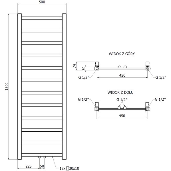 Mexen Bolt, topné těleso 1500 x 500 mm, 389 W, spodní a středové, antracitová, W126-1500-500-00-66