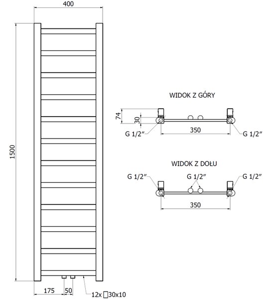 Mexen Bolt, topné těleso 1500 x 400 mm, 342 W, spodní a středové, antracitová, W126-1500-400-00-66