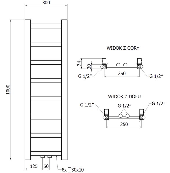 Mexen Bolt, topné těleso 1000 x 300 mm, 197 W, spodní a středové, černá, W126-1000-300-00-70
