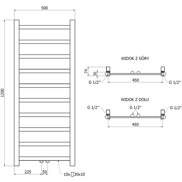Mexen, koupelnový radiátor Mexen Bolt 1200 x 500 mm, 251 W, chrom - W126-1200-500-00-01