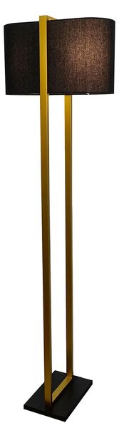 Moderní glamour stojací lampa Ambient se zlatým kovovým rámem s černým textilním stínítkem a obdélníkovým podstavcem 160 cm