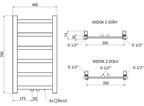 Mexen Bolt, topné těleso 700 x 400 mm, 165 W, spodní a středové, antracitový, W126-0700-400-00-66