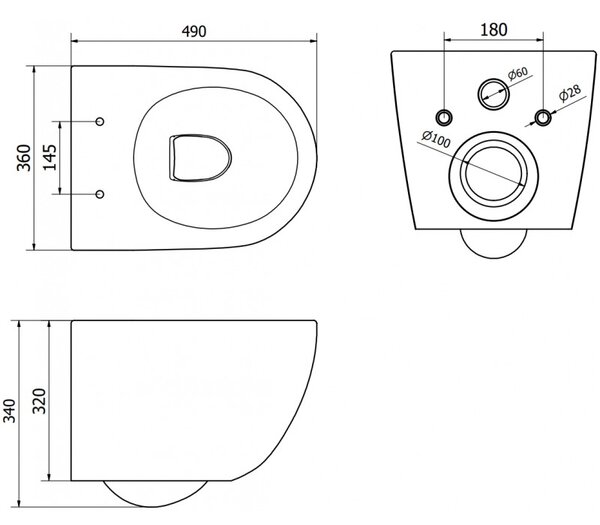 Mexen Lena, závěsná WC mísa 490x360x340 mm, Rimless Tornádo, bílá lesklá, 3322XX00T