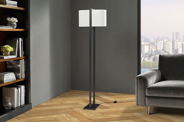 Moderní stojací lampa Ambient s oválným béžovým textilním stínítkem a černou kovovou konstrukcí s podstavcem 160 cm