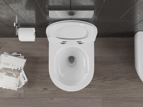 Mexen Carmen, závěsná WC mísa 490x365x340 mm, Rimless Tornádo + WC sedátko z duroplastu, bílá lesklá, 30880100T