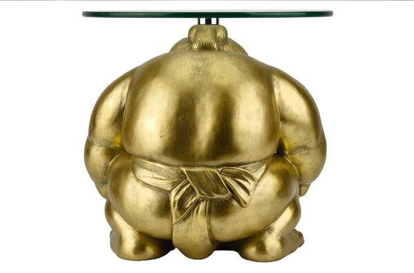 Glamour kulatý příruční stolek Pop Atelier se zlatou sumo podstavou a s deskou z temperovaného bezpečnostního skla 32 cm