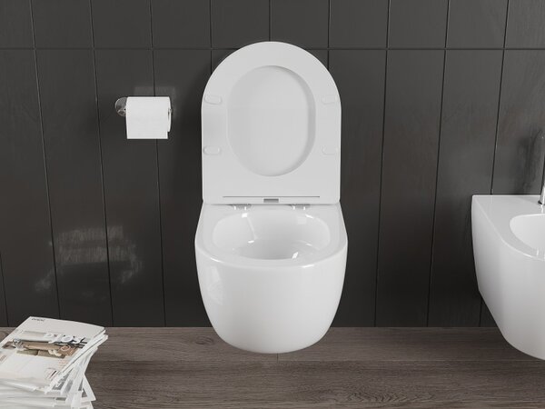 Mexen Carmen, závěsná WC mísa 490x365x340 mm, Rimless Tornádo, bílá lesklá, 3388XX00T