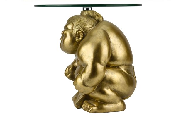 Glamour kulatý příruční stolek Pop Atelier se zlatou sumo podstavou a s deskou z temperovaného bezpečnostního skla 32 cm