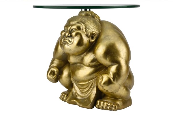 Glamour kulatý příruční stolek Pop Atelier se zlatou sumo podstavou a s deskou z temperovaného bezpečnostního skla 32 cm