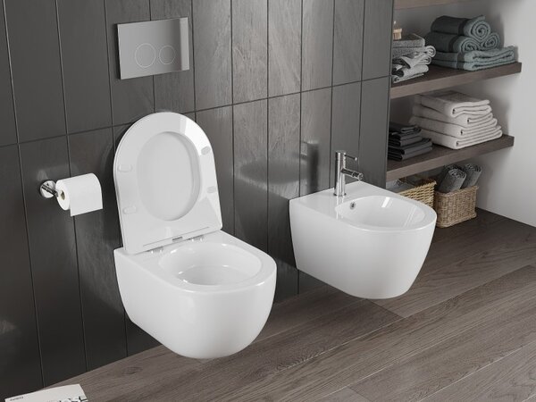 Mexen Carmen, závěsná WC mísa 490x365x340 mm, Rimless Tornádo, bílá lesklá, 3388XX00T
