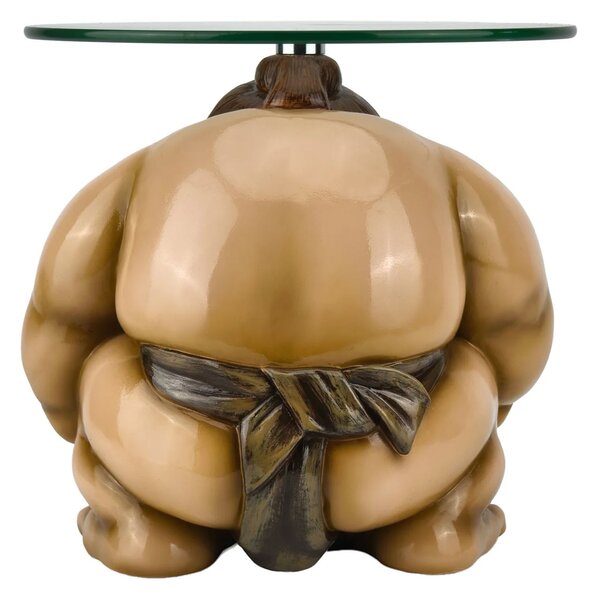 Designový kulatý příruční stolek Pop Atelier v béžovém odstínu sumo postavy s deskou z bezpečnostního skla 32 cm