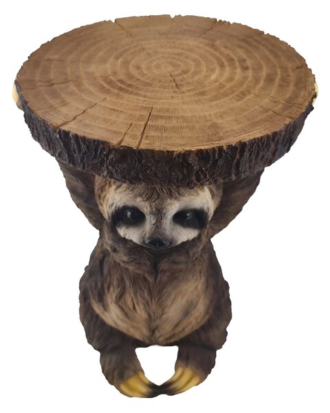 Designový kulatý příruční stolek Pop Atelier ve tvaru sedícího lenochoda s horní deskou vzhledu průřez kmene stromu 51 cm