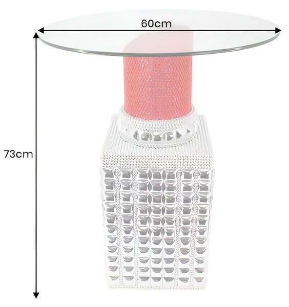 Glamour stříbrný příruční stolek Pop Atelier ve tvaru červené rtěnky s dekorativními kamínky s kulatou deskou ze skla 60 cm