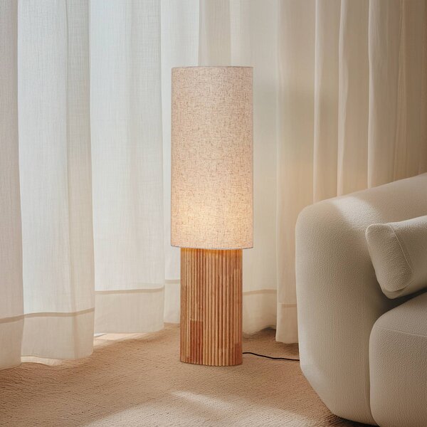Lindby stojací lampa Kimiko, výška 100 cm, dřevo, textil, E27, Světlé dřevo, Obývací pokoj / jídelna, Dřevo, Skandinávský