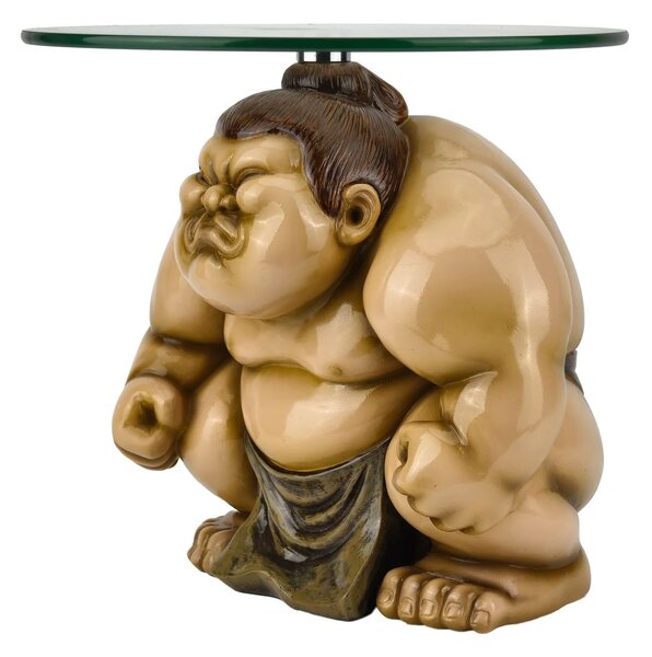 Designový kulatý příruční stolek Pop Atelier v béžovém odstínu sumo postavy s deskou z bezpečnostního skla 32 cm