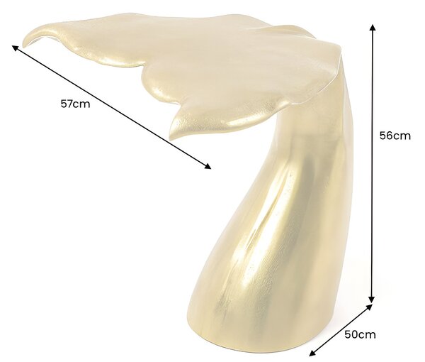 Moderní glamour kovový příruční stolek Whale v atypickém tvaru rybí ploutve zlaté barvy 57 cm