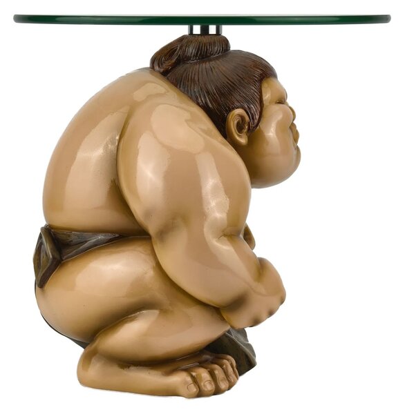 Designový kulatý příruční stolek Pop Atelier v béžovém odstínu sumo postavy s deskou z bezpečnostního skla 32 cm