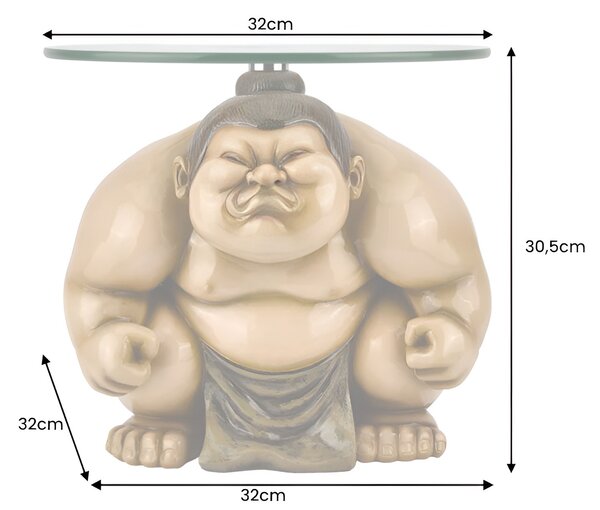 Designový kulatý příruční stolek Pop Atelier v béžovém odstínu sumo postavy s deskou z bezpečnostního skla 32 cm