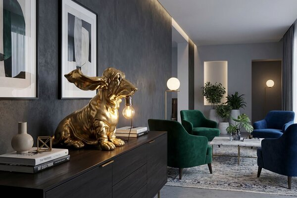 Designová atypická glamour stolní lampa Pop Atelier ve tvaru jezevčíku ve zlaté barvě 66 cm