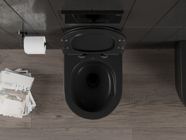 Mexen Carmen, závěsná WC mísa 490x365x340 mm, Rimless Tornádo + WC sedátko z duroplastu, černá matná, 30880185T