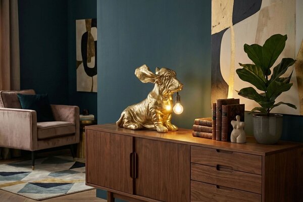 Designová atypická glamour stolní lampa Pop Atelier ve tvaru jezevčíku ve zlaté barvě 66 cm
