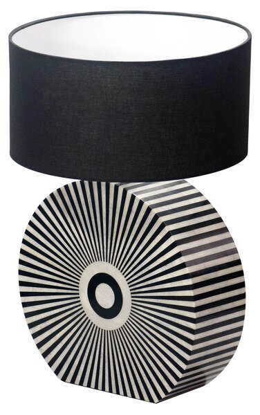 Designová art deco stolní lampa Celia s podstavou s intarzií se vzorem paprsků v černé a bílé barvě 62 cm