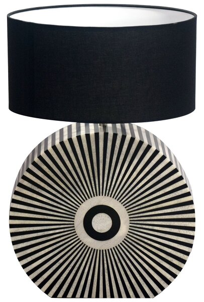 Designová art deco stolní lampa Celia s podstavou s intarzií se vzorem paprsků v černé a bílé barvě 62 cm