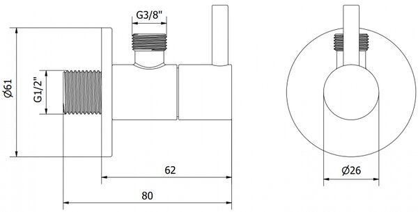 Mexen R2, rohový ventil pro baterii 1/2"x3/8", černá matná, 79972-70