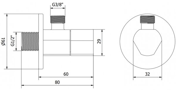Mexen T, rohový ventil pro baterii 1/2"x3/8", černá matná, 79973-70