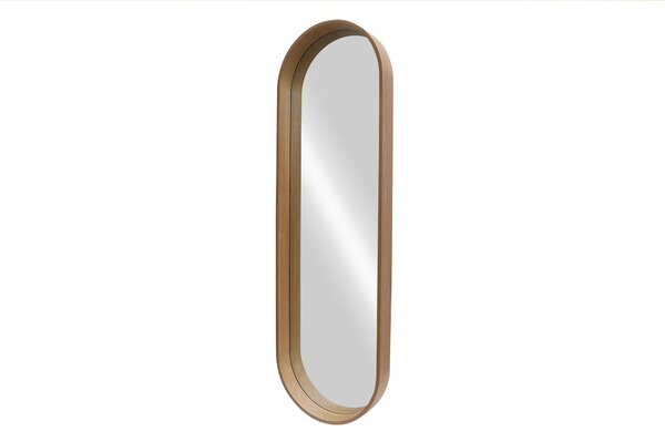 Designové moderní oválné zrcadlo Auri na zeď s dřevěným vyvýšeným rámem v přírodním ořechovém hnědém provedení 165 cm